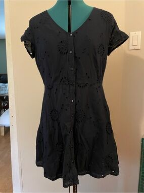 George Black Eyelet Button-Front Dress